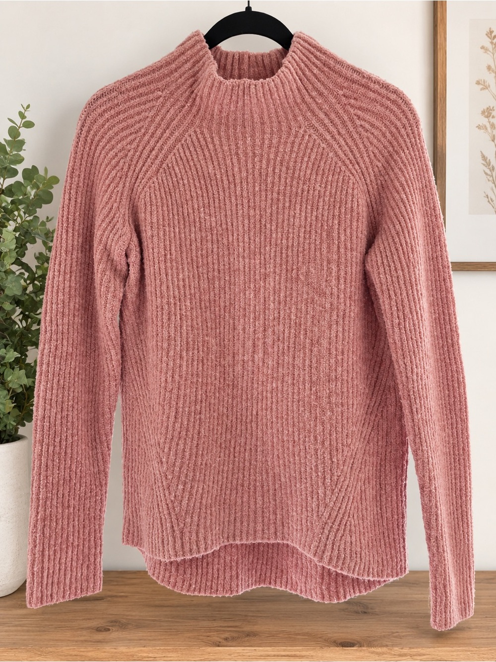 Madewell Pink Ribbed Cowl-Neck Sweater